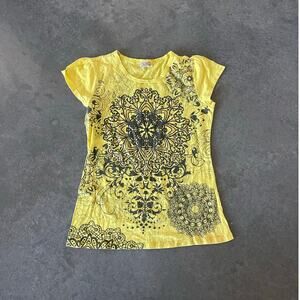 Yellow Mandala Mini Tee Small Women's Vintage Deadstock